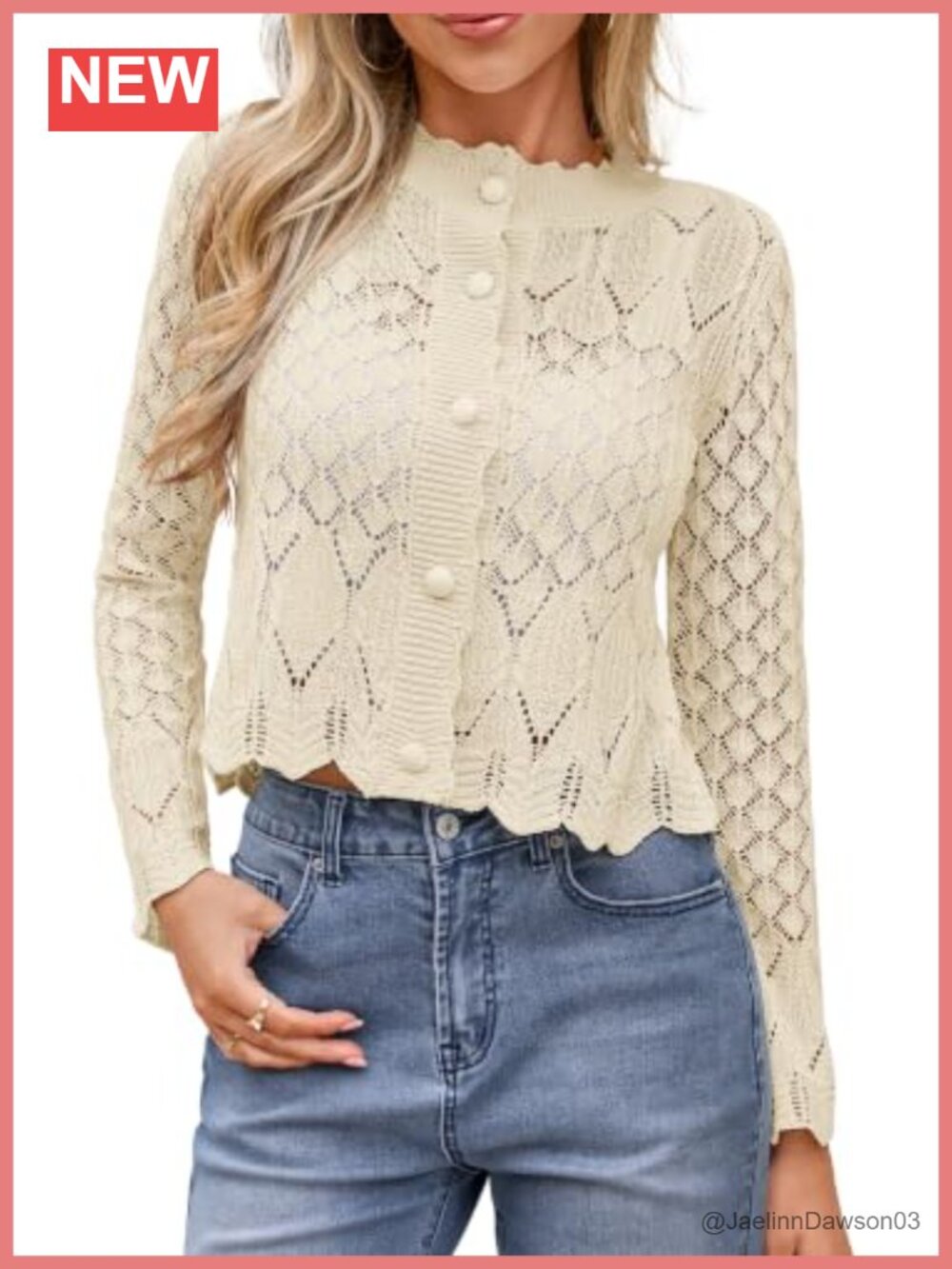Cropped Crochet Button Up Cardigan Sweater Women's Fall Top